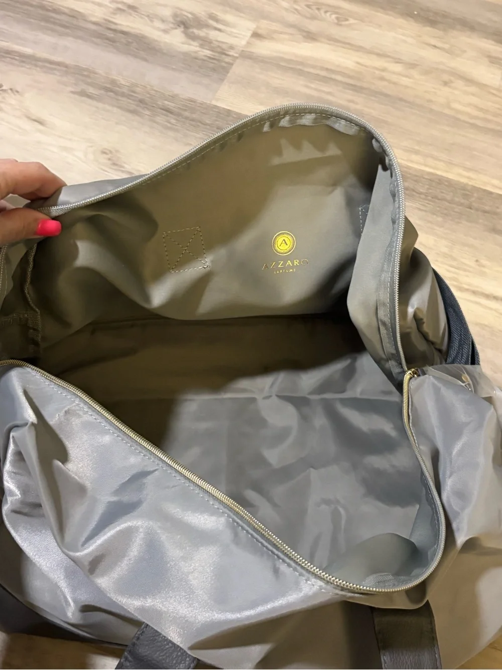 Azzaro Weekend Gray Nylon Duffle Bag Black Handles Unisex